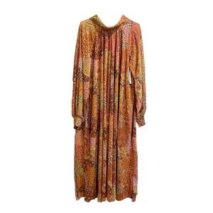Aura Multicolor Maxi Dress Womens L High Neck Boho Cottagecore Bow Trapeze